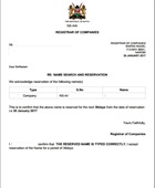 Name reservation letter