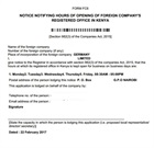Notice specifying opening hours of company -Form FC6